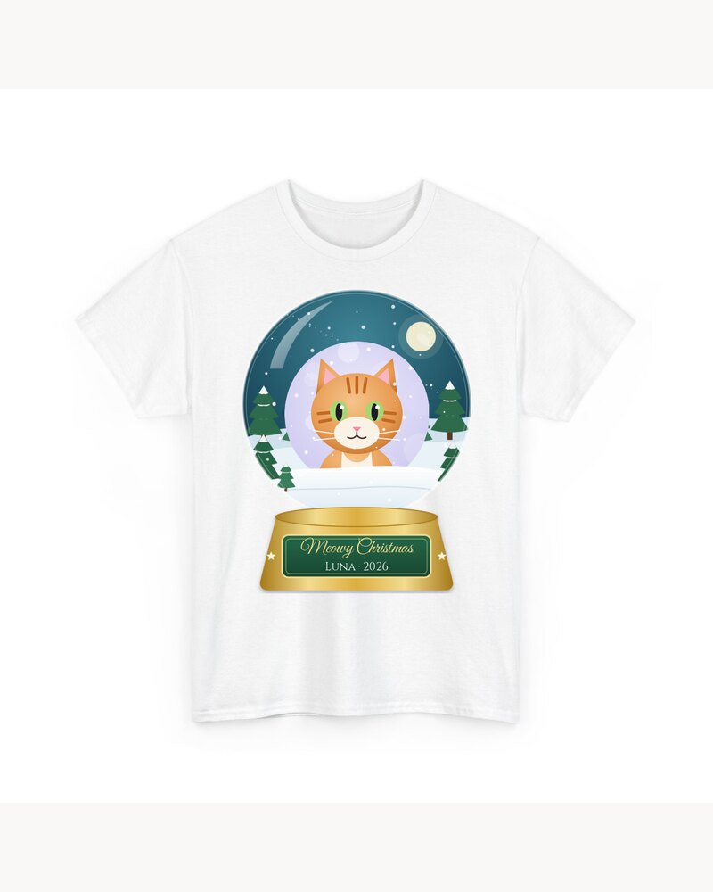 Custom Photo Cat Meowy Christmas Snow Globe T-Shirt - Personalized Christmas Gifts For Cat Lovers, Cat Moms And Dads - Meowy Christmas