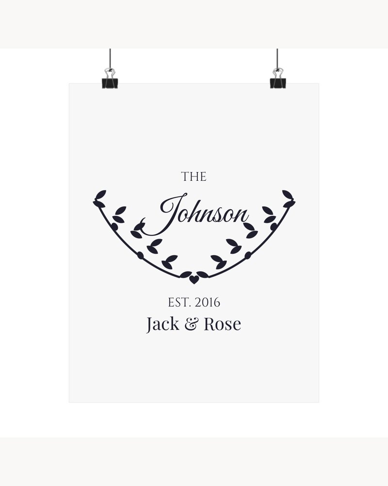 Posters & Wall Art: Custom Family Last Name Established Sign Poster - Personalized Wedding Anniversary Housewarming Gifts For Couples, Family - Established With Love