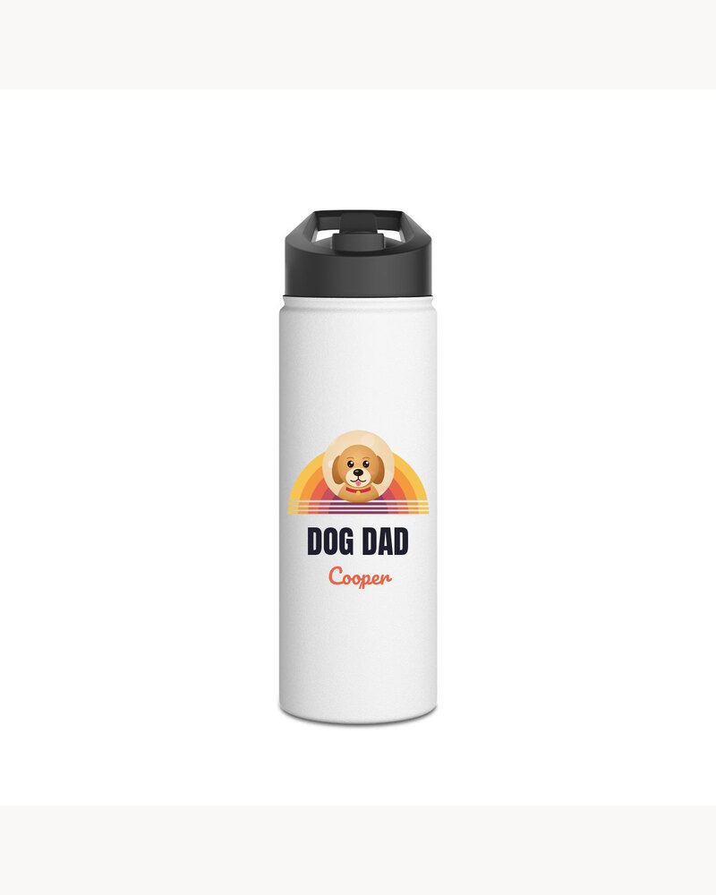 Water Bottles: Custom Photo Retro Sunset Dog Dad Water Bottle - Personalized Father's Day Birthday Gifts For Dog Dads, Dog Moms, Cat Lovers - Dog Dad Vibes