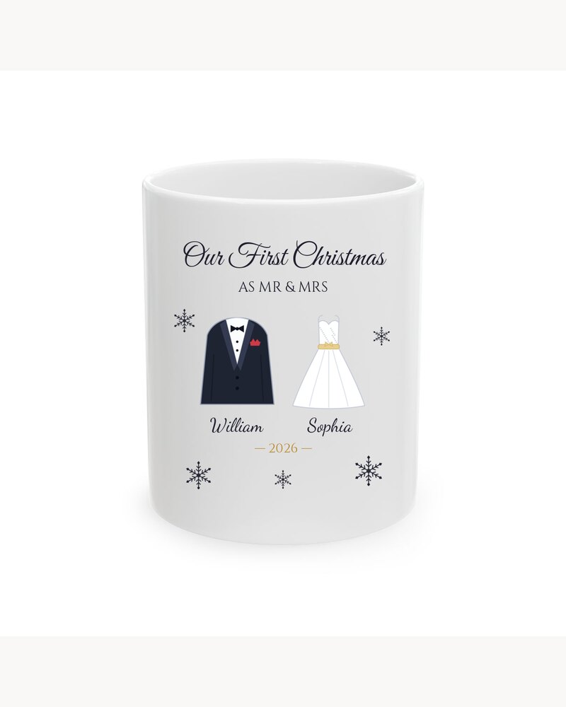 Our First Christmas As Mr & Mrs Mug - Personalized Christmas Wedding Anniversary Gifts For Newlyweds, Husband And Wife - Our First Christmas