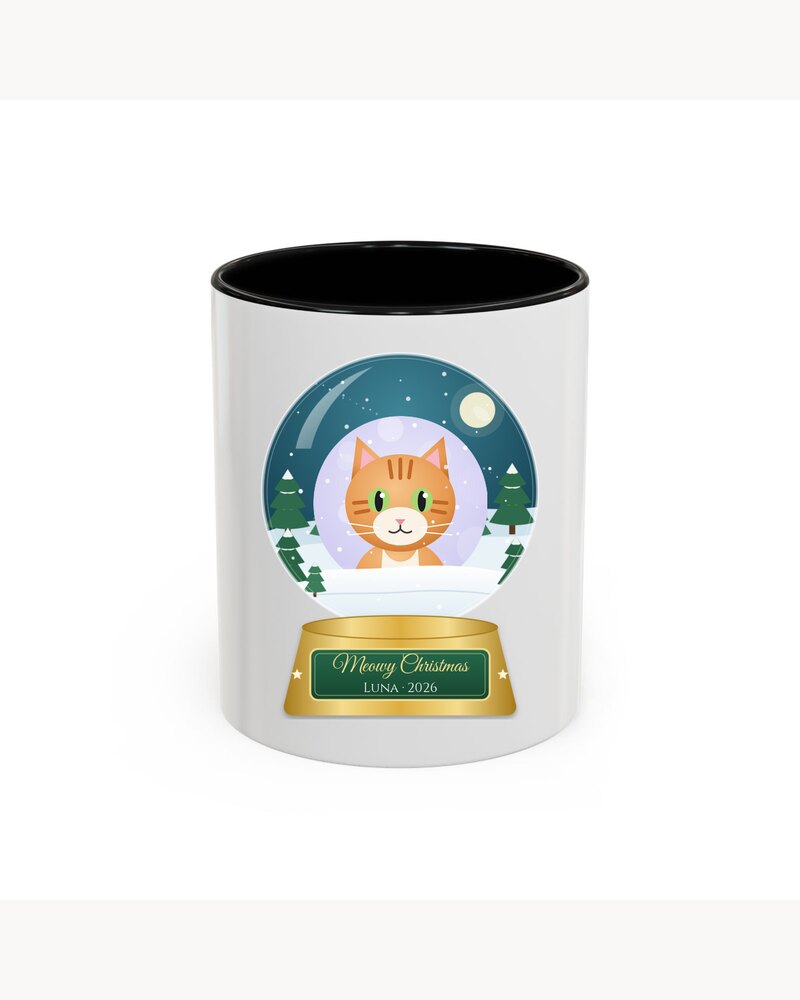 Accent Mugs: Custom Photo Cat Meowy Christmas Snow Globe Accent Mug - Personalized Christmas Gifts For Cat Lovers, Cat Moms And Dads - Meowy Christmas