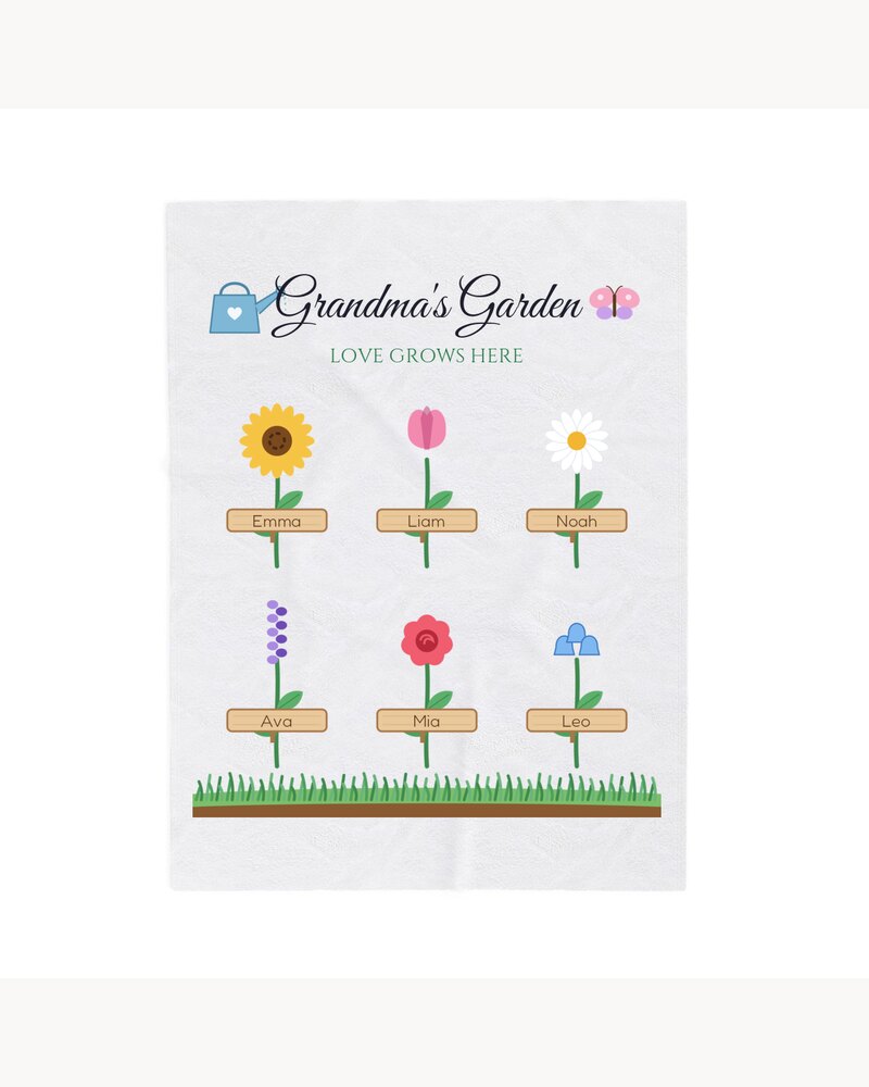 Blankets: Grandma's Garden Grandkids Names Blanket - Personalized Mother's Day Christmas Birthday Gifts For Grandma, Nana, Mimi, Mom - Love Grows Here