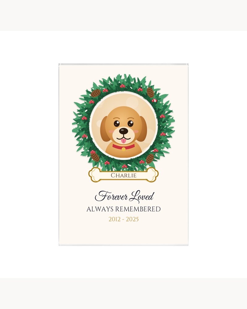 Custom Photo Pet Memorial Wreath Acrylic Plaque - Personalized Pet Memorial Sympathy Christmas Gifts For Loss Of Dog, Cat - Forever Loved, Always Remembered