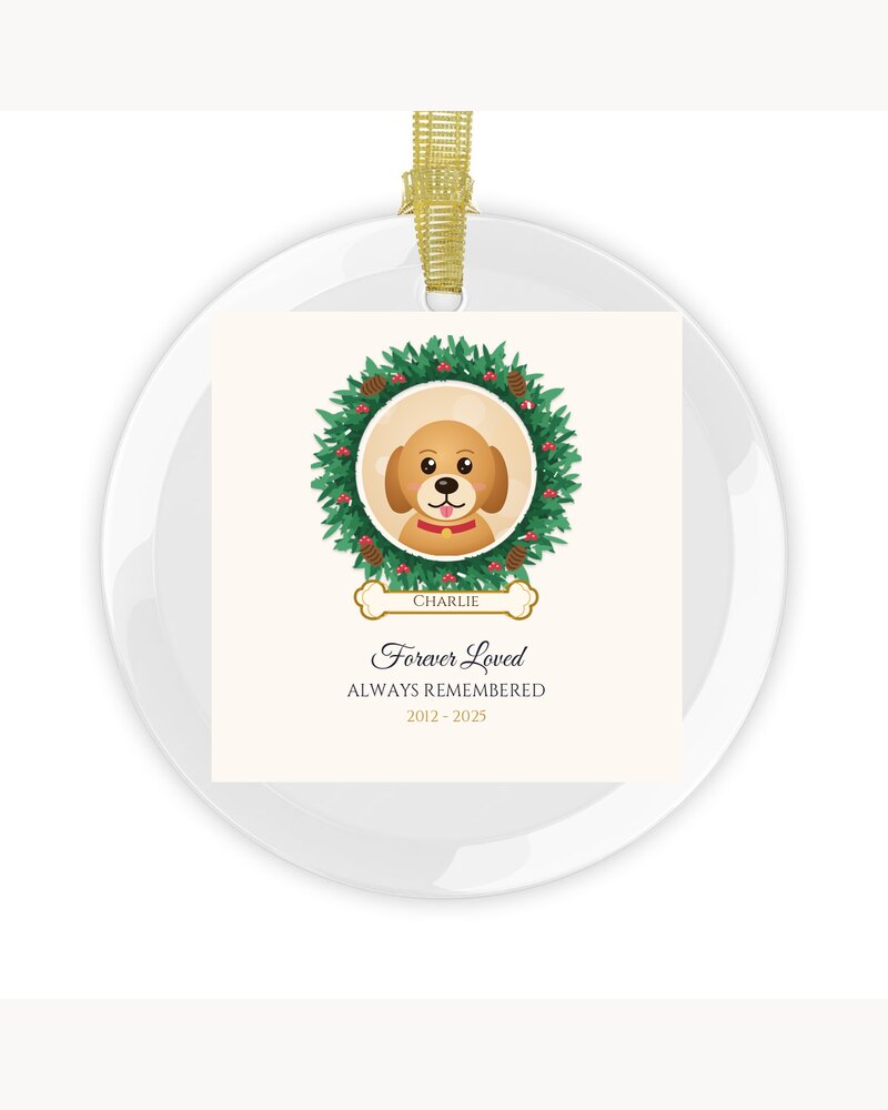 Custom Photo Pet Memorial Wreath Glass Ornament - Personalized Pet Memorial Sympathy Christmas Gifts For Loss Of Dog, Cat - Forever Loved, Always Remembered