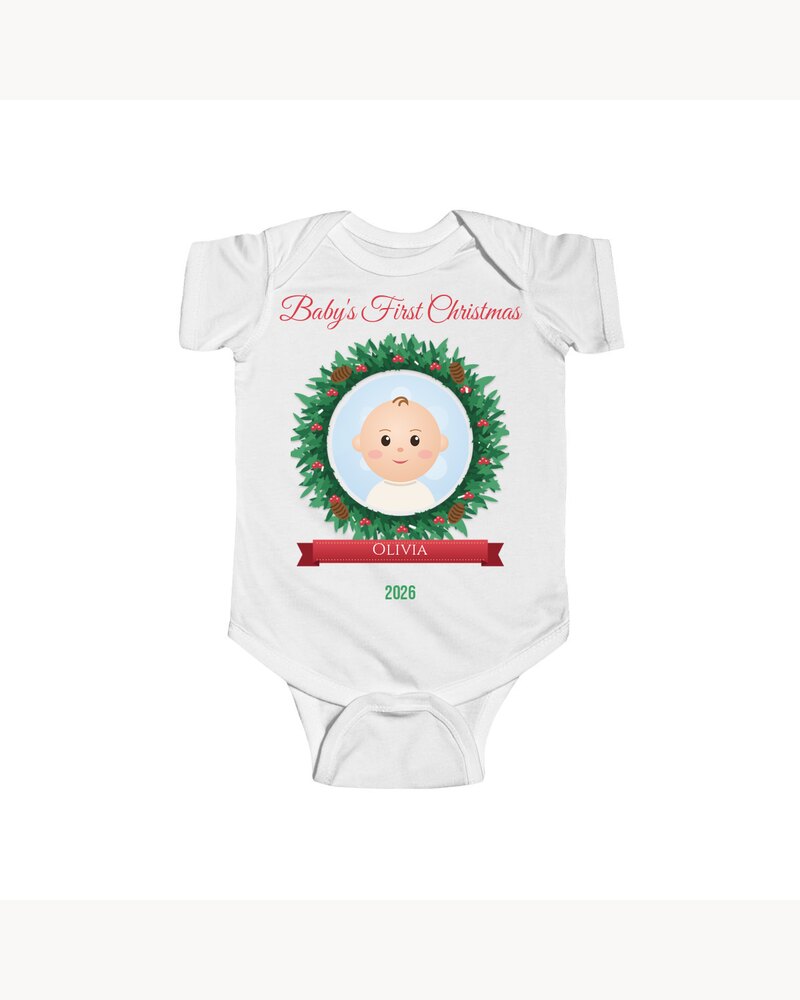 Baby Onesies: Custom Photo Baby's First Christmas Baby Onesie - Personalized Christmas Gifts For New Parents, New Moms, Grandparents - Baby's First Christmas
