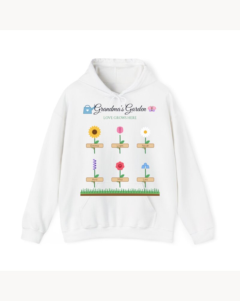 Hoodies & Sweatshirts: Grandma's Garden Grandkids Names Hoodie - Personalized Mother's Day Christmas Birthday Gifts For Grandma, Nana, Mimi, Mom - Love Grows Here