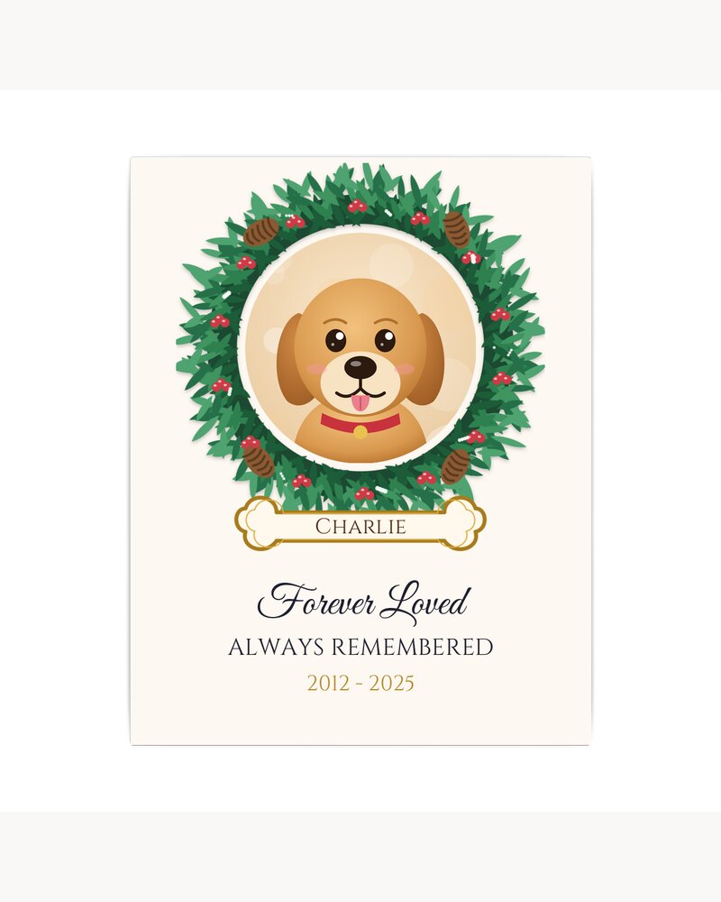 Canvas Prints: Custom Photo Pet Memorial Wreath Canvas - Personalized Pet Memorial Sympathy Christmas Gifts For Loss Of Dog, Cat - Forever Loved, Always Remembered