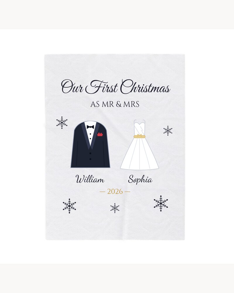 Blankets: Our First Christmas As Mr & Mrs Blanket - Personalized Christmas Wedding Anniversary Gifts For Newlyweds, Husband And Wife - Our First Christmas