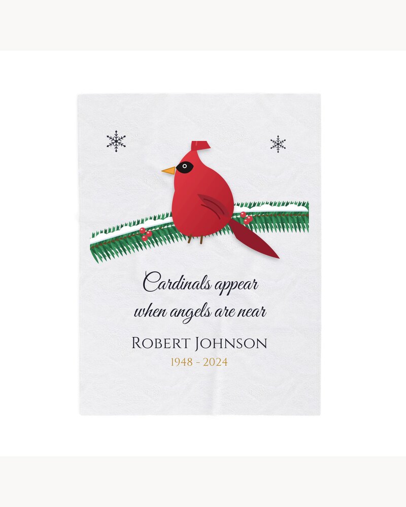 Blankets: Custom Cardinal Memorial Blanket - Personalized Memorial Sympathy Christmas Gifts For Loss Of Mom, Dad, Loved One - Cardinals Appear When Angels Are Near