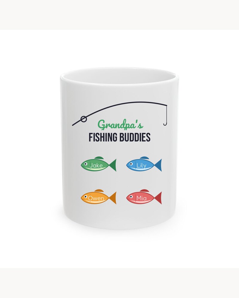 Photo Mugs: Grandpa's Fishing Buddies Kids Names Mug - Personalized Father's Day Birthday Christmas Gifts For Grandpa, Dad, Papa - Reel Cool Grandpa