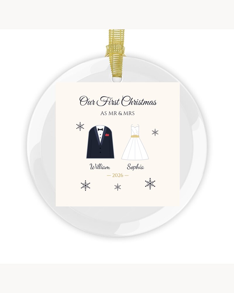 Our First Christmas As Mr & Mrs Glass Ornament - Personalized Christmas Wedding Anniversary Gifts For Newlyweds, Husband And Wife - Our First Christmas