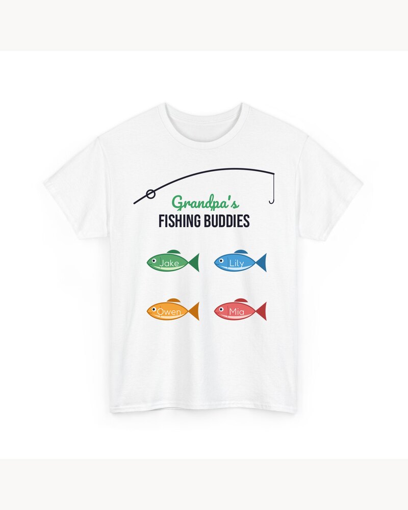 T-Shirts: Grandpa's Fishing Buddies Kids Names T-Shirt - Personalized Father's Day Birthday Christmas Gifts For Grandpa, Dad, Papa - Reel Cool Grandpa