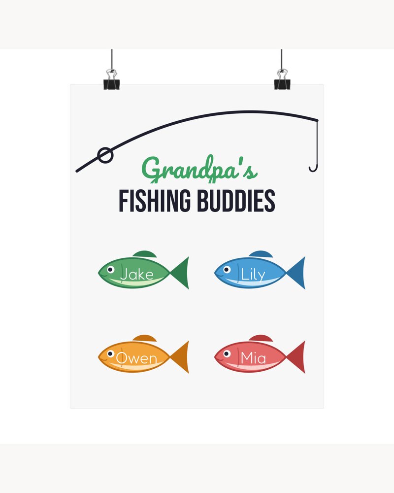 Posters & Wall Art: Grandpa's Fishing Buddies Kids Names Poster - Personalized Father's Day Birthday Christmas Gifts For Grandpa, Dad, Papa - Reel Cool Grandpa