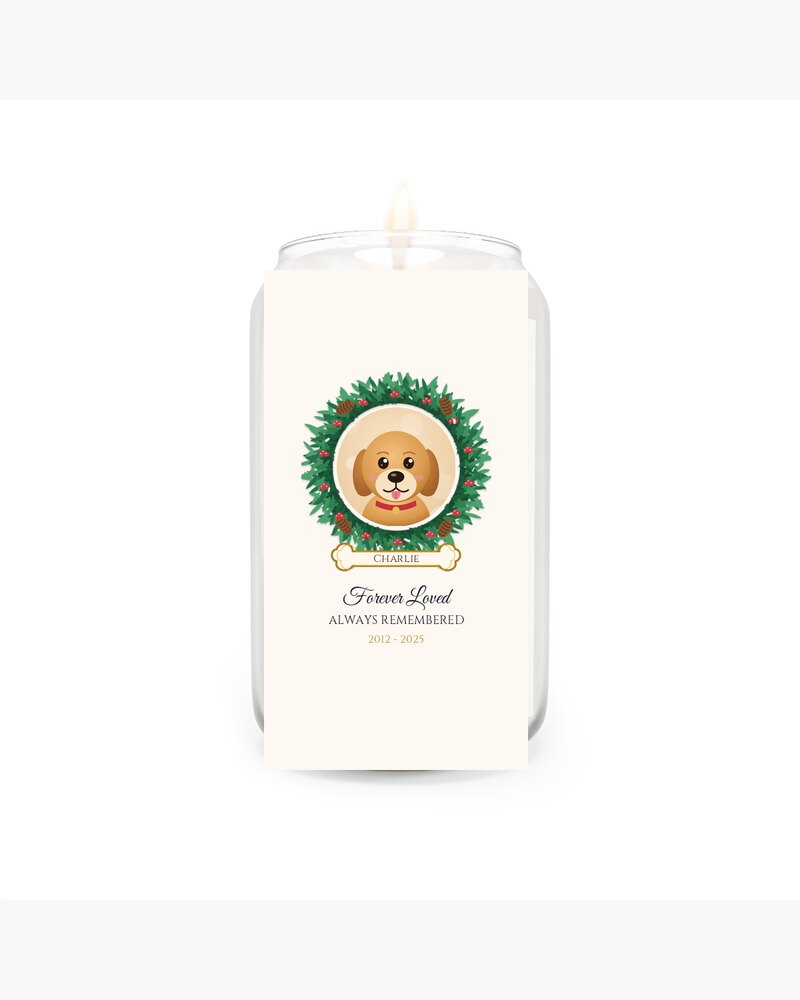 Candles: Custom Photo Pet Memorial Wreath Scented Candle - Personalized Pet Memorial Sympathy Christmas Gifts For Loss Of Dog, Cat - Forever Loved, Always Remembered