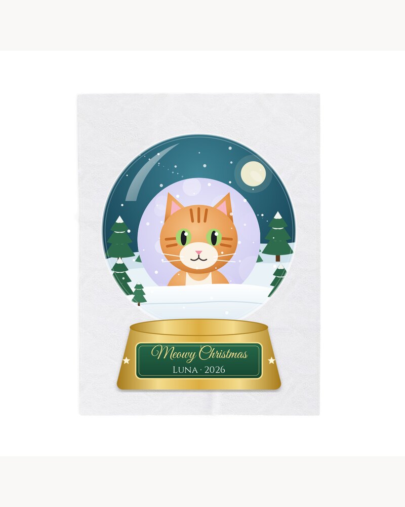 Blankets: Custom Photo Cat Meowy Christmas Snow Globe Blanket - Personalized Christmas Gifts For Cat Lovers, Cat Moms And Dads - Meowy Christmas