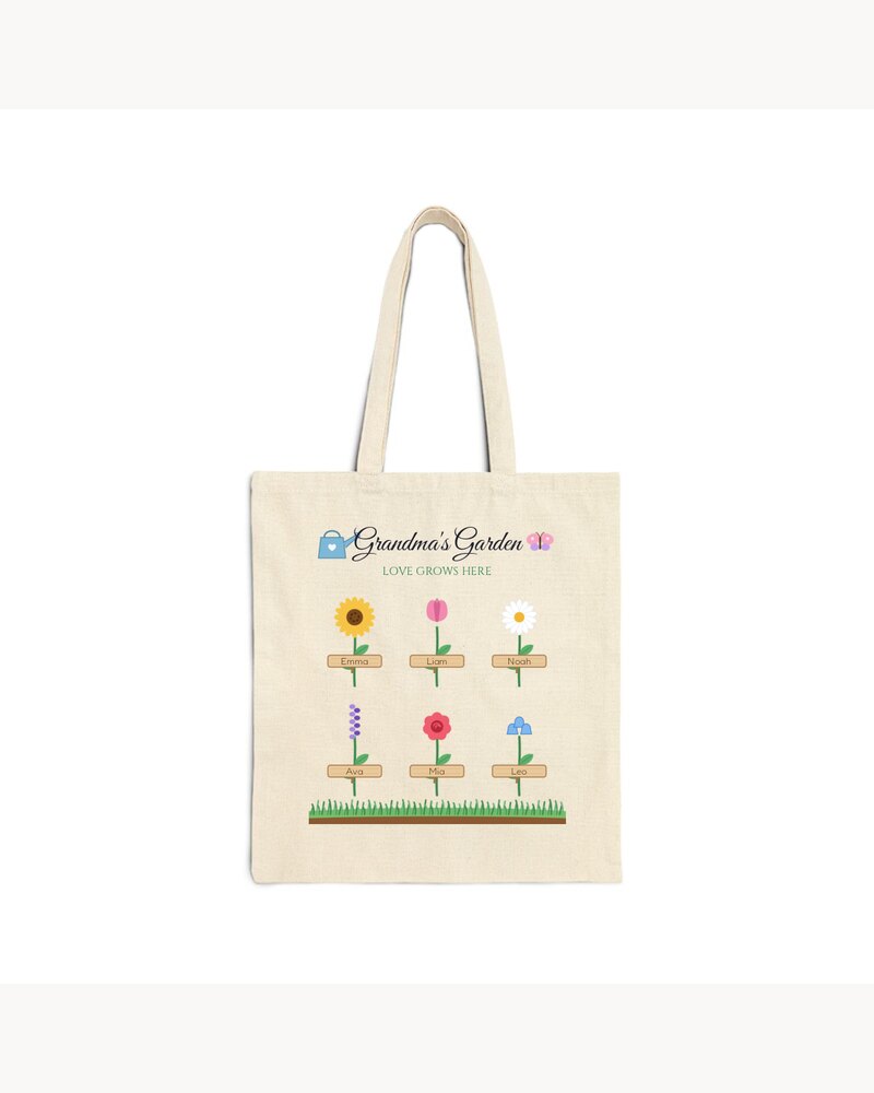 Tote Bags: Grandma's Garden Grandkids Names Tote Bag - Personalized Mother's Day Christmas Birthday Gifts For Grandma, Nana, Mimi, Mom - Love Grows Here