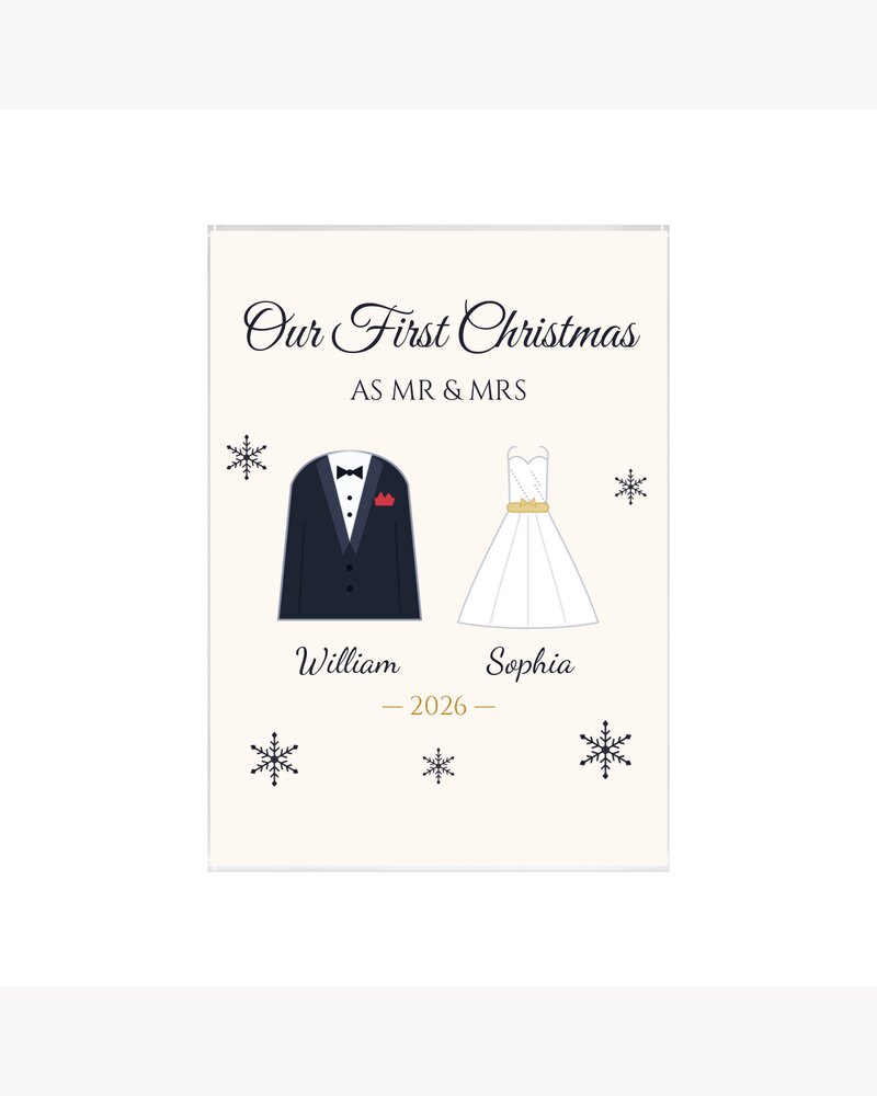 Acrylic Plaques: Our First Christmas As Mr & Mrs Acrylic Plaque - Personalized Christmas Wedding Anniversary Gifts For Newlyweds, Husband And Wife - Our First Christmas