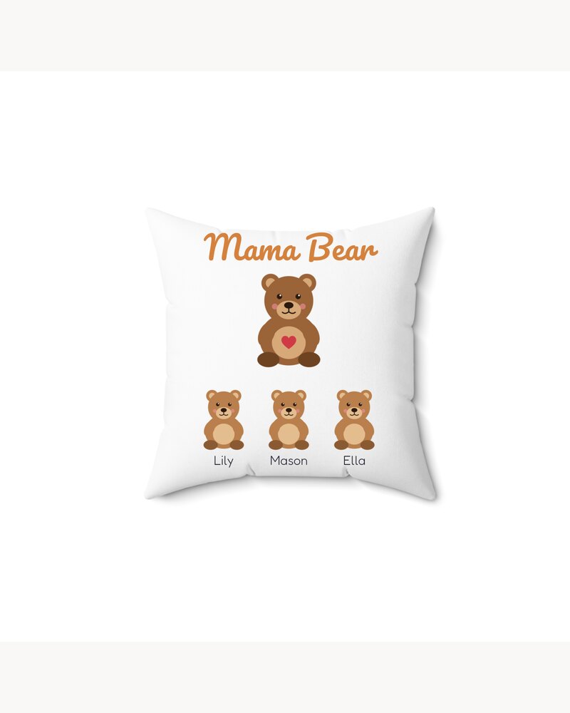 Pillows: Mama Bear With Cubs Kids Names Pillow - Personalized Mother's Day Birthday Christmas Gifts For Mom, Grandma, Nana - Mama Bear
