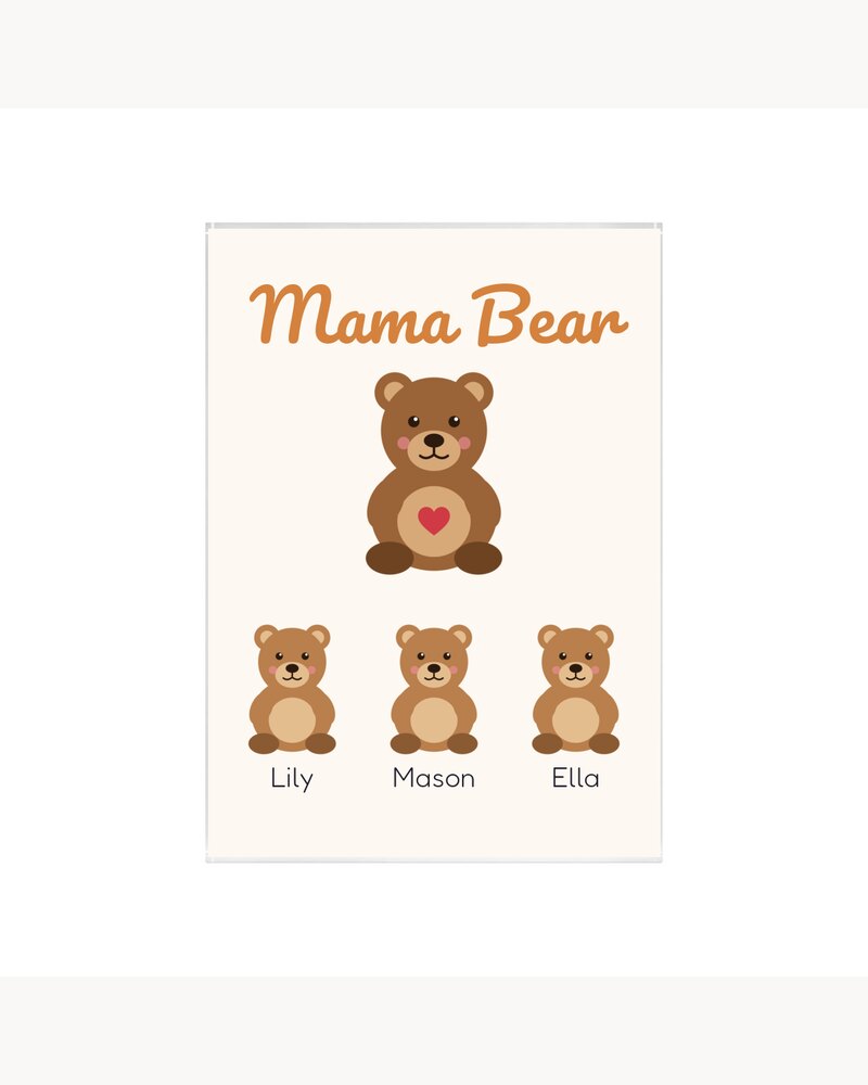 Acrylic Plaques: Mama Bear With Cubs Kids Names Acrylic Plaque - Personalized Mother's Day Birthday Christmas Gifts For Mom, Grandma, Nana - Mama Bear