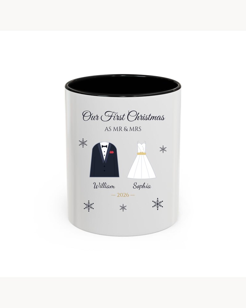 Accent Mugs: Our First Christmas As Mr & Mrs Accent Mug - Personalized Christmas Wedding Anniversary Gifts For Newlyweds, Husband And Wife - Our First Christmas