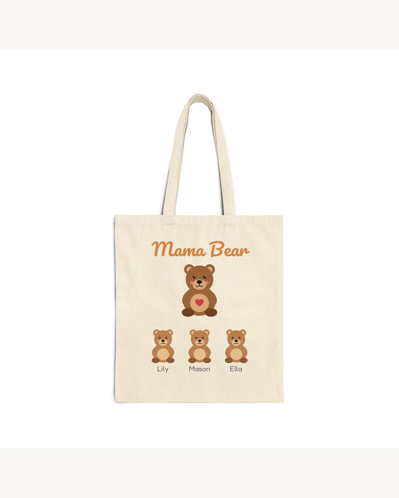 Tote Bags: Mama Bear With Cubs Kids Names Tote Bag - Personalized Mother's Day Birthday Christmas Gifts For Mom, Grandma, Nana - Mama Bear